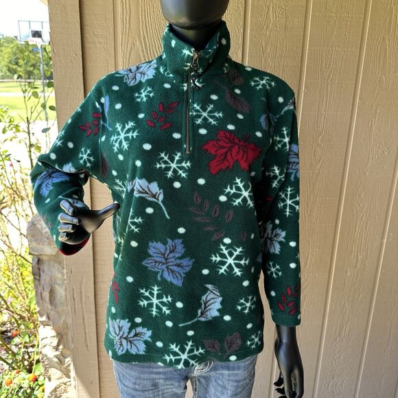 Lavon Holiday Winter Pattern Pullover Womens Petite Small 1/4 Zip Fleece Leaf - Picture 1 of 5